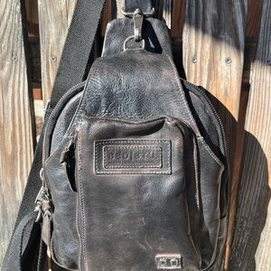 Bed Stu Rustic Brown and Gray Leather Crossbody Sling Bag